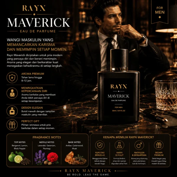 RAYN MAVERICK Eau De Parfum 30ml Parfum Pria Aroma Woody Spicy Maskulin Tahan Lama Wangi Premium Elegan Origina