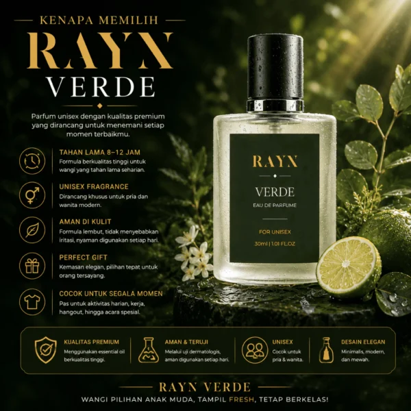 RAYN VERDE Eau De Parfum 30ml Parfum Unisex Original Aroma Fresh Green Natural