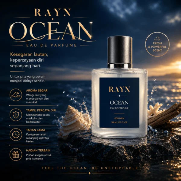 RAYN OCEAN Eau De Parfum 30ml Parfum Pria Aroma Fresh Marine Maskulin Wangi Segar Premium Original