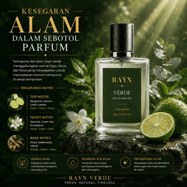 RAYN VERDE Eau De Parfum 30ml Parfum Unisex Original Aroma Fresh Green Natural
